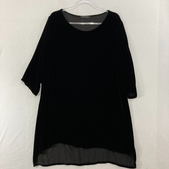 Cut Loose Tunic Large Black Velvet Silk Blend Soft Oversized Comfy Minimalist - Picture 1 of 9